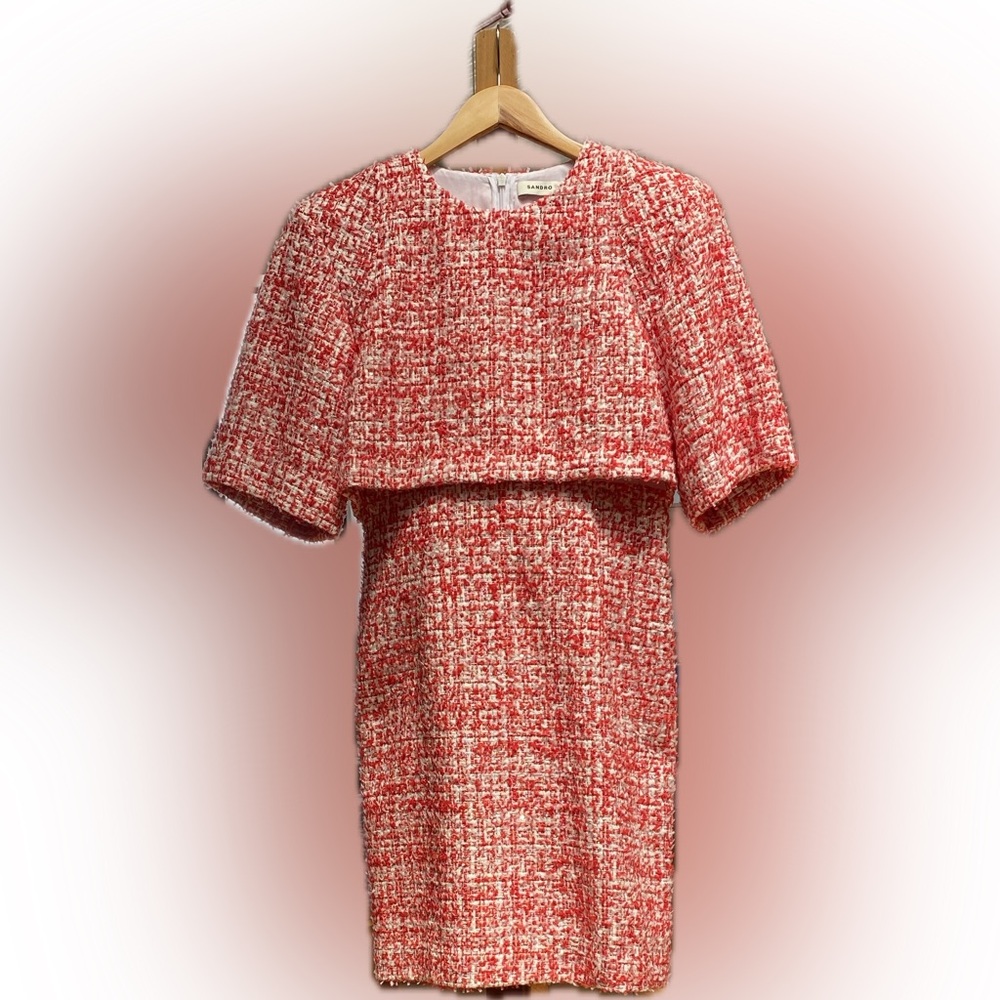 Sandro Red and White Tweed Mini Dress